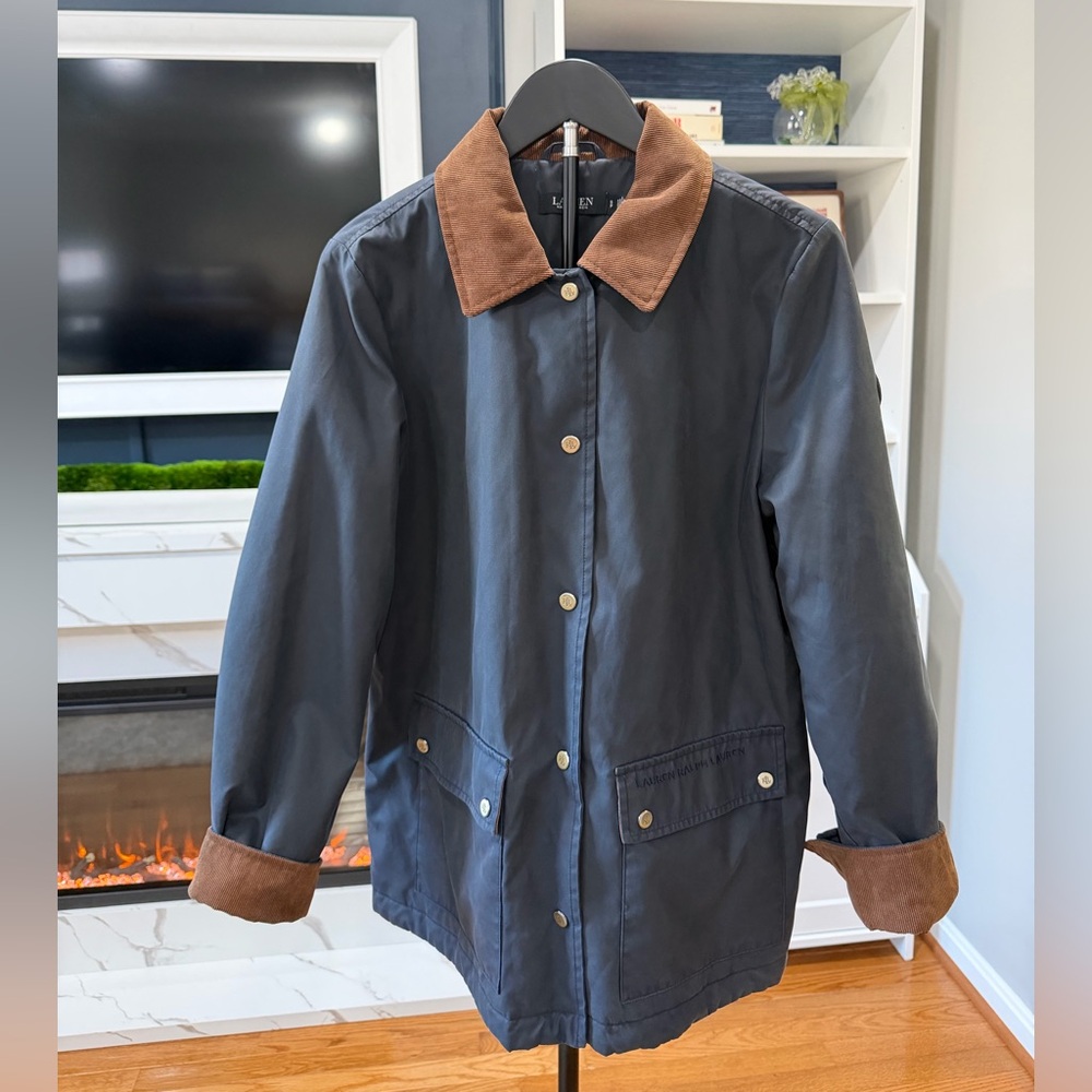 Lauren Ralph Lauren Navy Utility Jacket with Brown Corduroy Trim